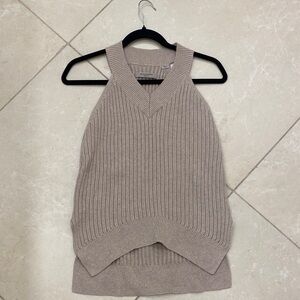 All Saints Women's Tan Sweater Vest V- Neck Cotton Size Small Tank Top